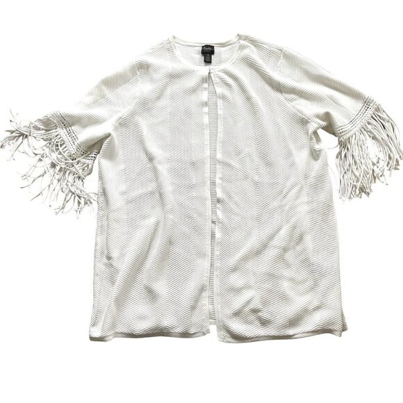 Travelers Collection by Chico's Women Fringe Duster Cardigan Size 3 White - Picture 1 of 11